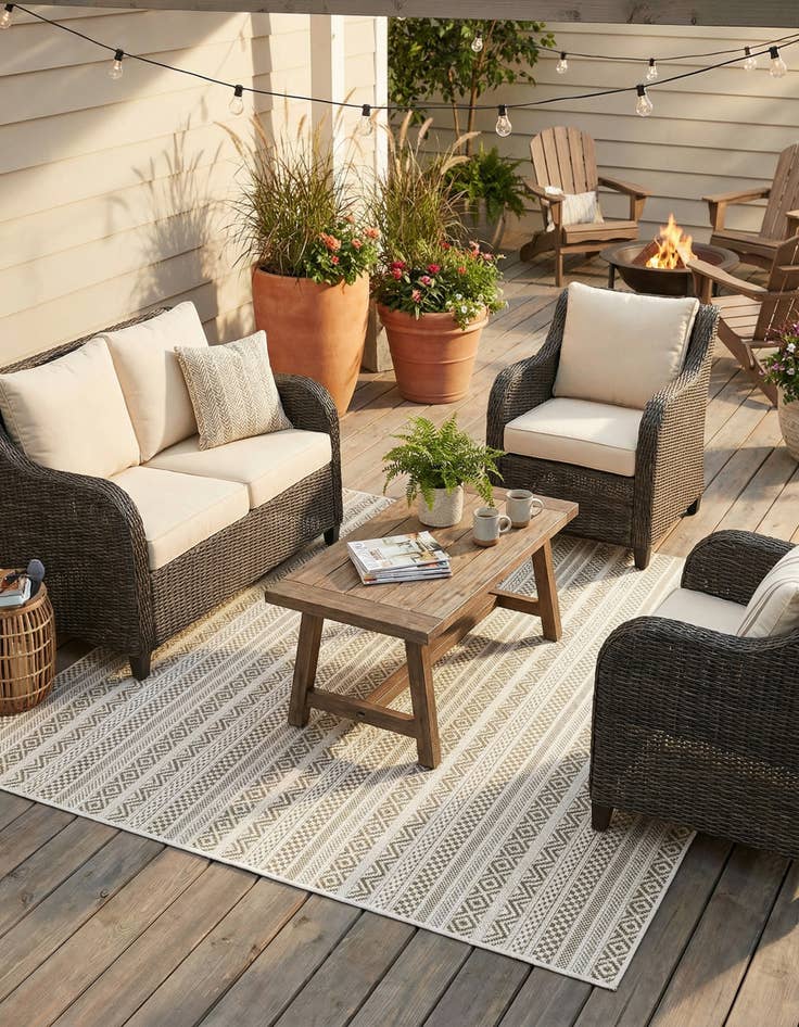 Detail image of 5' 3 x 5' 3  Washable Striped Indoor / Outdoor Square Rug