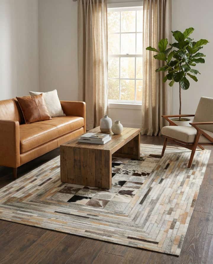 5' 1 x 8' Cowhide Leather Rug