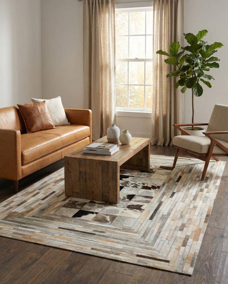 Detail image of 5' 1 x 8' Cowhide Leather Rug