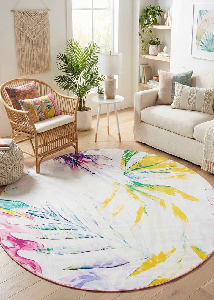 7' 10 x 7' 10 Easy-Clean Jill Zarin Caribbean Indoor / Outdoor Round Rug