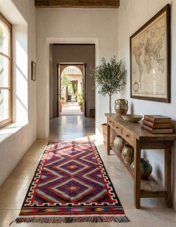 4' 7 x 10' 2 Hand Woven Kilim Fars Wool Runner Rug