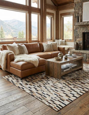 5' x 7' 9 Cowhide Leather Rug