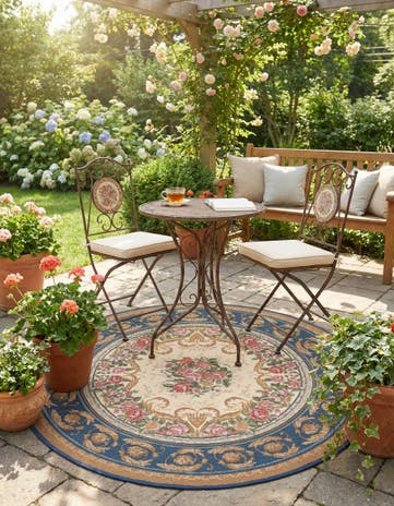 4' x 4' Easy-Clean Traditional Indoor / Outdoor Round Rug