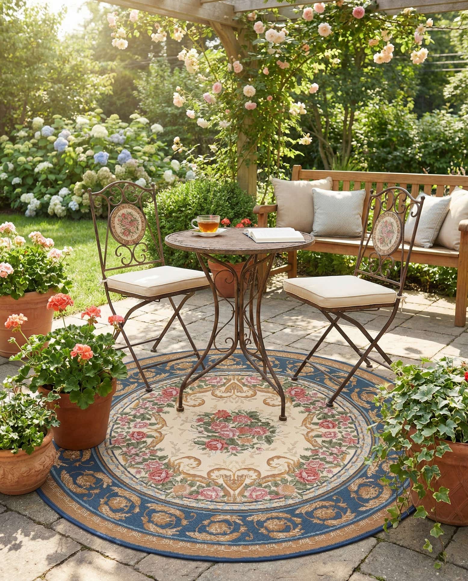 4' x 4' Easy-Clean Traditional Indoor / Outdoor Round Rug