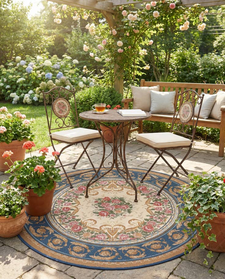 Detail image of 4' x 4' Easy-Clean Traditional Indoor / Outdoor Round Rug