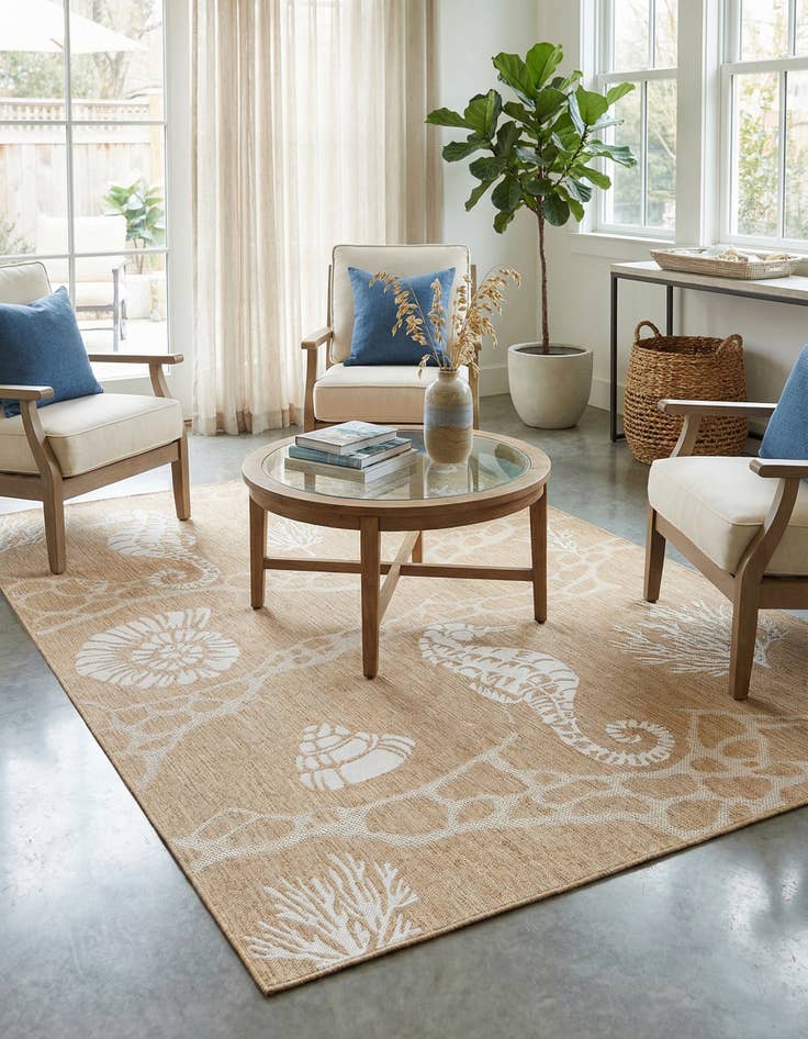 Detail image of  6' x 9'  Washable Coastal Indoor / Outdoor Rug