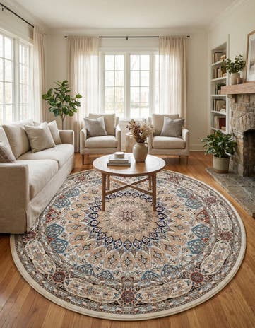 Ivory Nain Design Round Rug