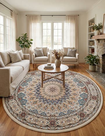 Ivory Nain Design Round Rug