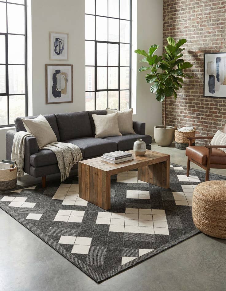 Detail image of 9' x 12'  Washable Modern Indoor / Outdoor Rug