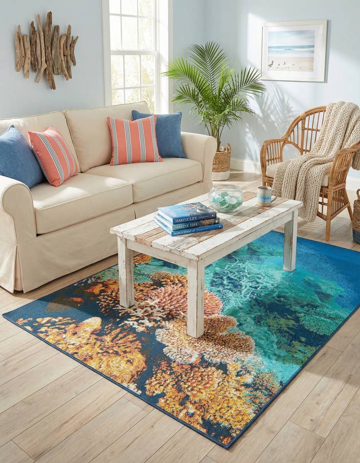 Detail image of 4' x 6'  Washable Coastal Indoor / Outdoor Rug