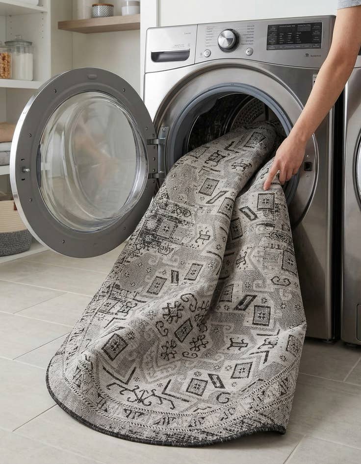 Detail image of 7' 10 x 10'  Washable Aztec Indoor / Outdoor Oval Rug