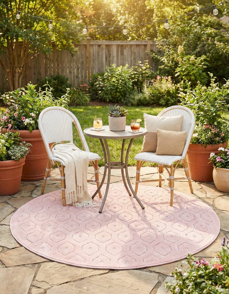 Detail image of  4' x 4'  Washable Trellis Textured Indoor / Outdoor Round Rug