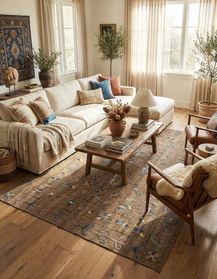 Detail image of 6' 6 x 9' 6  Hand Knotted Kilim Suzani Wool Rug