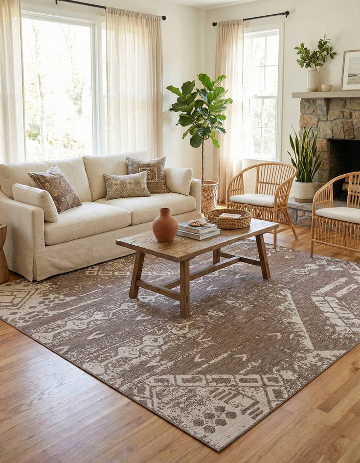 Detail image of 13' x 13'  Washable Bohemian Indoor / Outdoor Square Rug