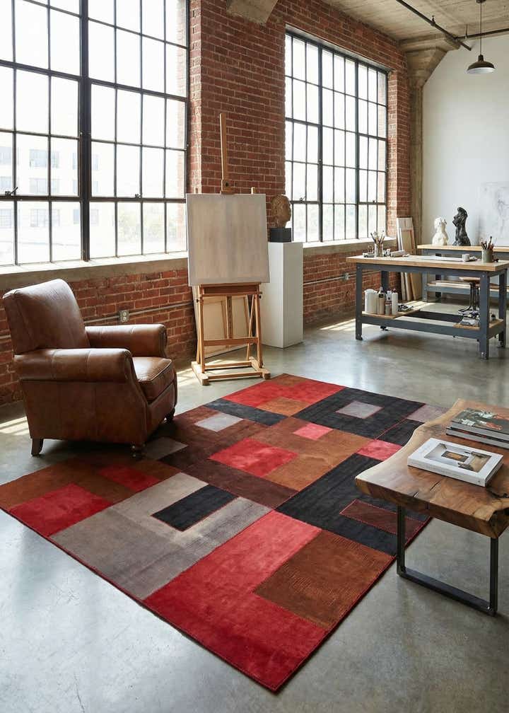 7' 2 x 10' Hand Woven Patchwork Wool Rug