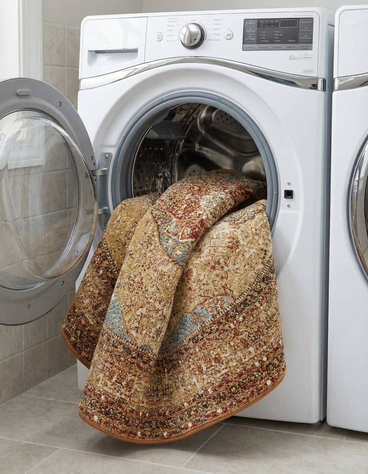 Detail image of 7' 10 x 7' 10  Washable Traditional Indoor / Outdoor Round Rug