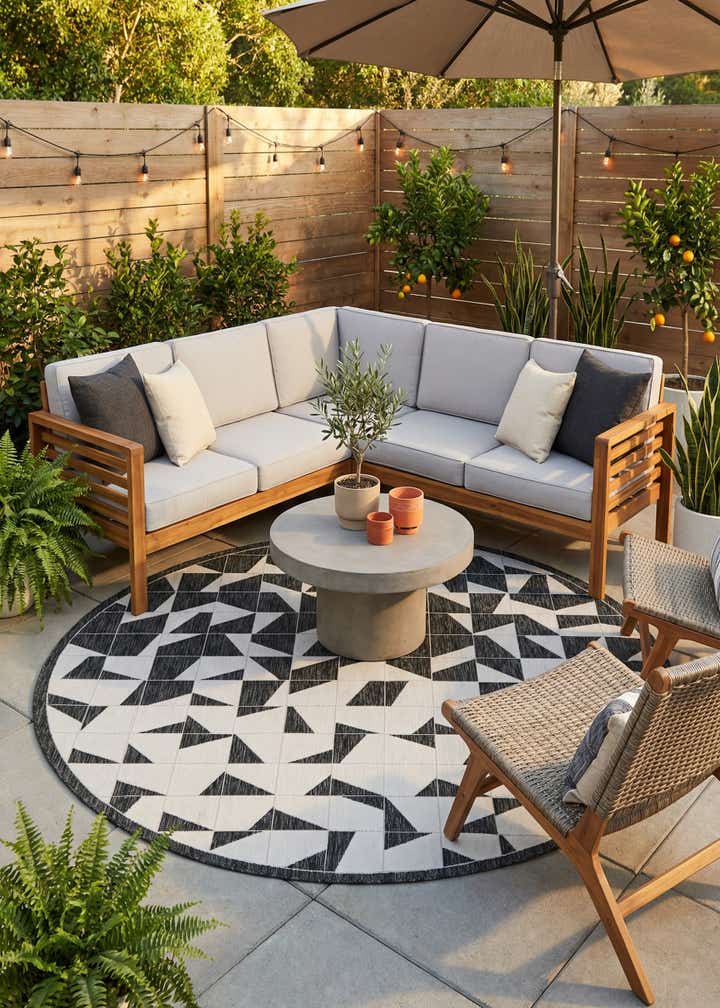 7' 10 x 7' 10 Easy-Clean Modern Indoor / Outdoor Round Rug