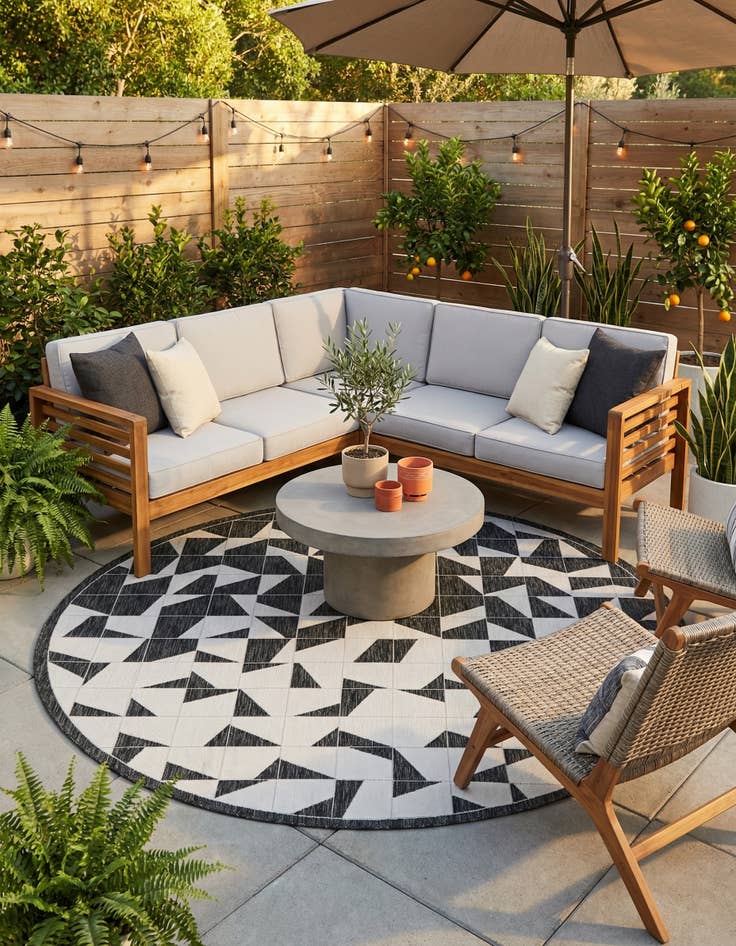 Detail image of 7' 10 x 7' 10 Easy-Clean Modern Indoor / Outdoor Round Rug
