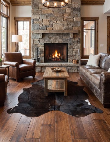 4' 5 x 4' 11 Cowhide Leather Square Rug