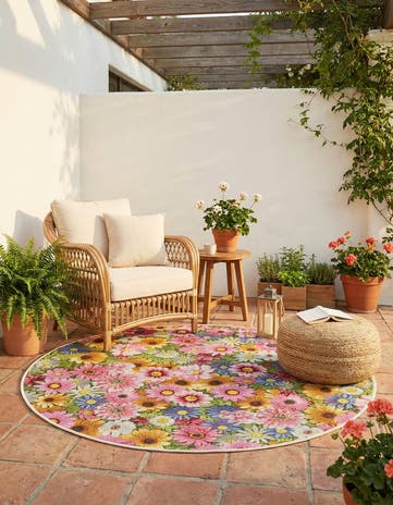 4' x 4' Easy-Clean Botanical Indoor / Outdoor Round Rug