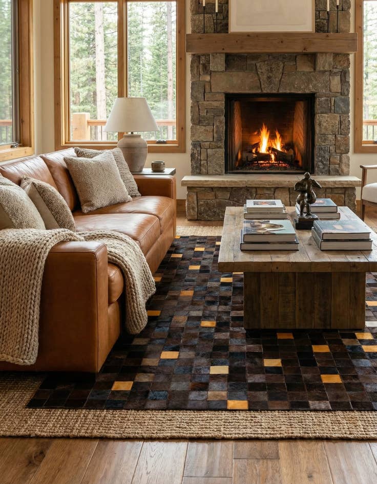 Detail image of 5' 2 x 8' Cowhide Stocks Rug