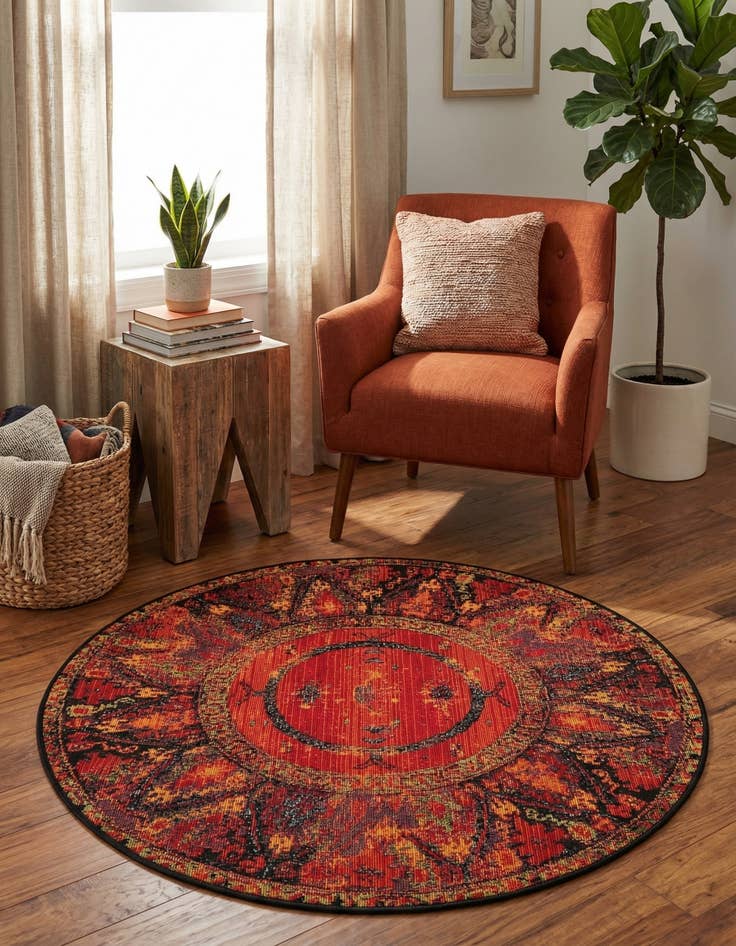 Detail image of  3' x 3'  Washable Tribal Indoor / Outdoor Round Rug