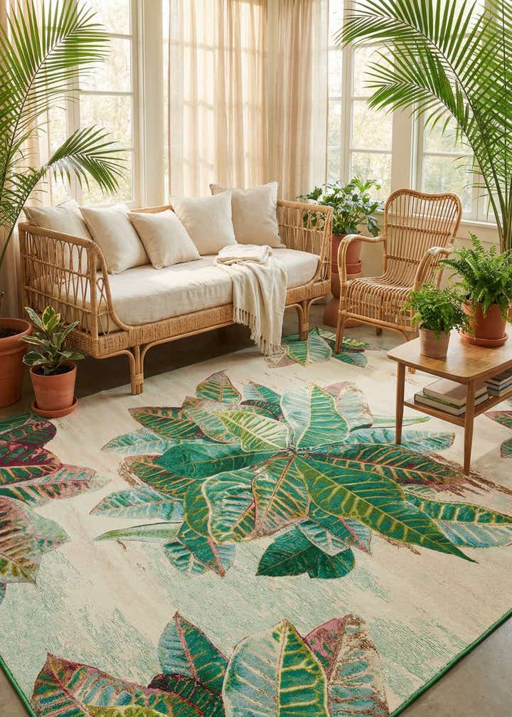 9' x 12' Easy-Clean Botanical Indoor / Outdoor Rug
