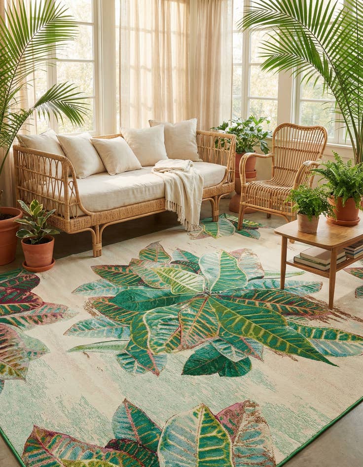 Detail image of 9' x 12' Easy-Clean Botanical Indoor / Outdoor Rug