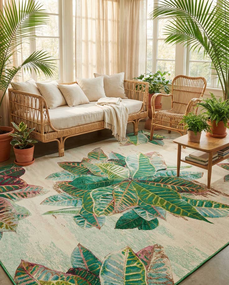 Detail image of 9' x 12' Easy-Clean Botanical Indoor / Outdoor Rug
