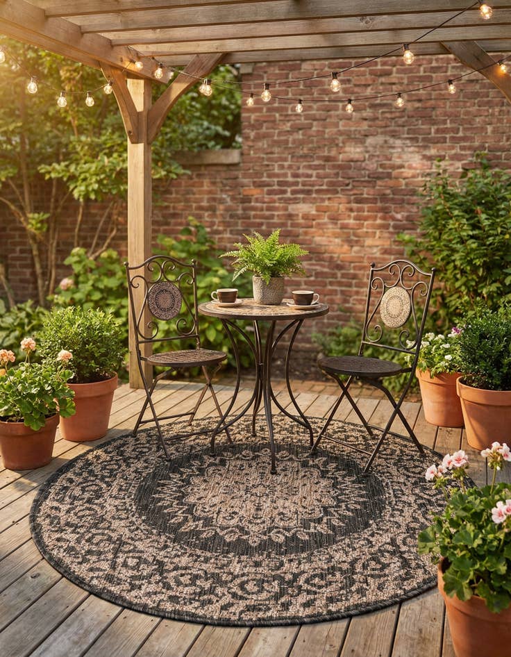 Detail image of 3' x 3'  Washable Traditional Indoor / Outdoor Round Rug