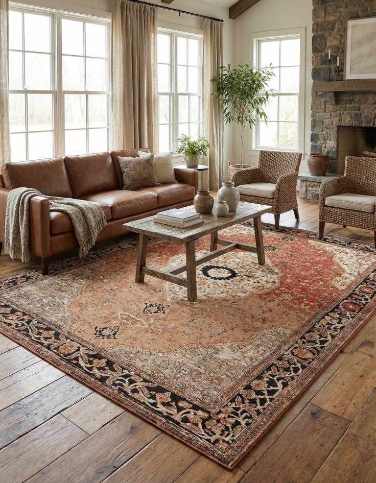 Detail image of 9' x 12'  Washable Traditional Indoor / Outdoor Rug