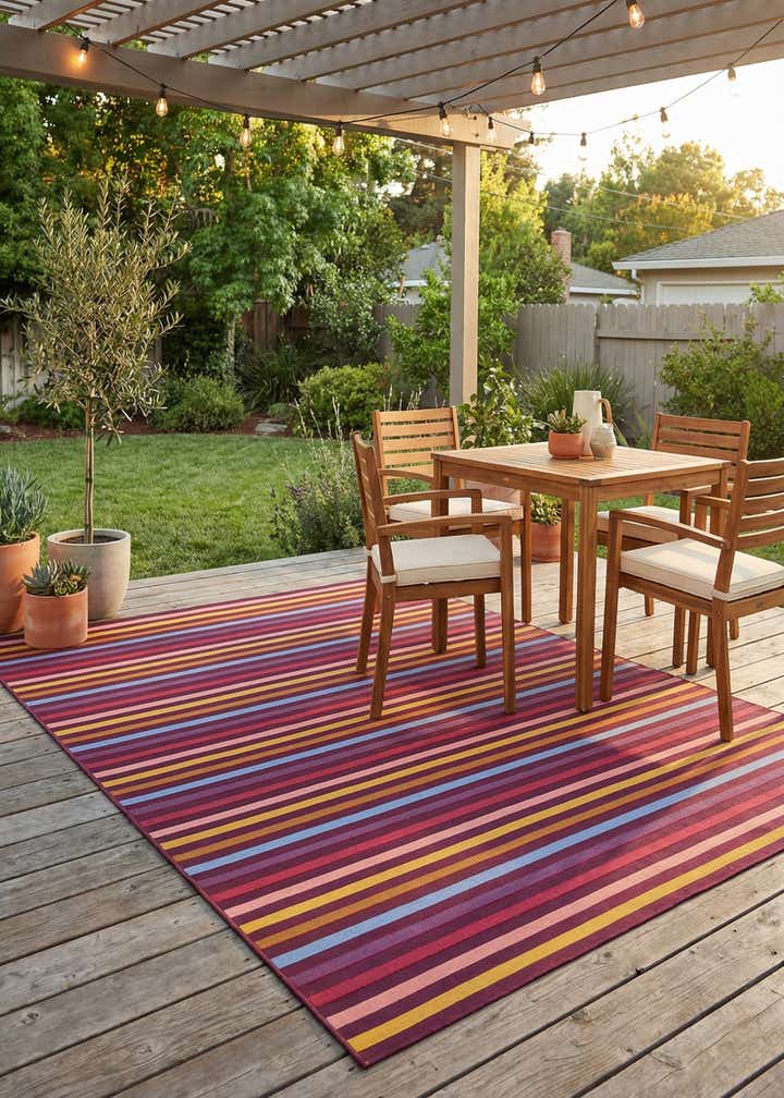 7' 10 x 10' Easy-Clean Striped Indoor / Outdoor Rug