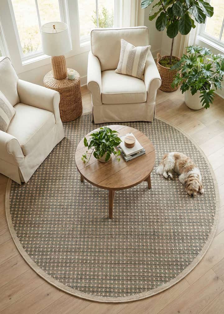 5' x 5' Easy-Clean Border Indoor / Outdoor Round Rug