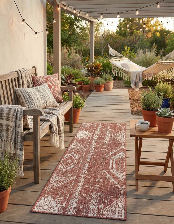 Detail image of  2' x 6'  Washable Bohemian Indoor / Outdoor Runner Rug