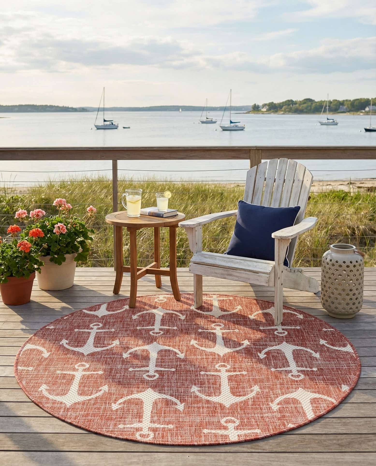 4' x 4' Easy-Clean Coastal Indoor / Outdoor Round Rug