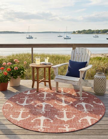 4' x 4' Easy-Clean Coastal Indoor / Outdoor Round Rug