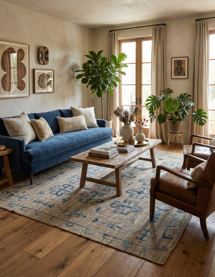 Detail image of 6' 7 x 9'  Hand Woven Kilim Suzani Wool Rug