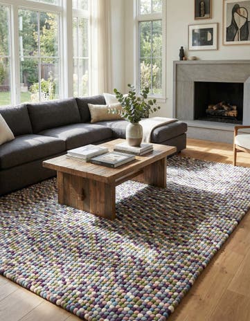 9' x 12' Hand Woven Felt Ball Wool Rug