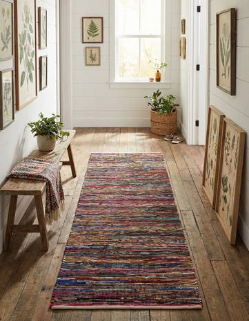 Multi Black Hand Woven Chindi Cotton Runner Rug