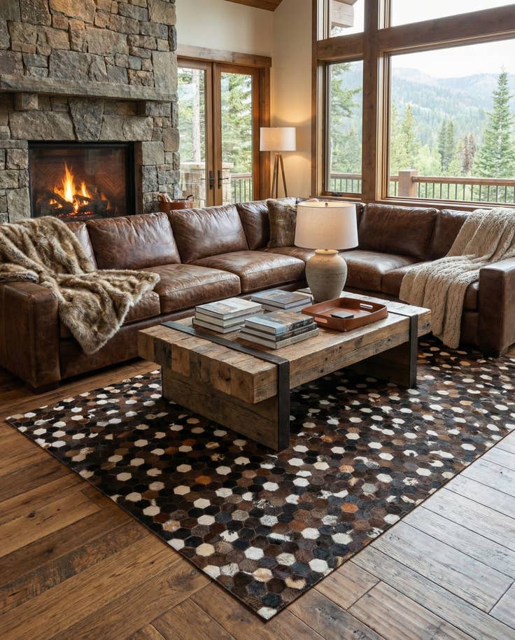 Detail image of 5' 1 x 8' 2 Cowhide Leather Rug