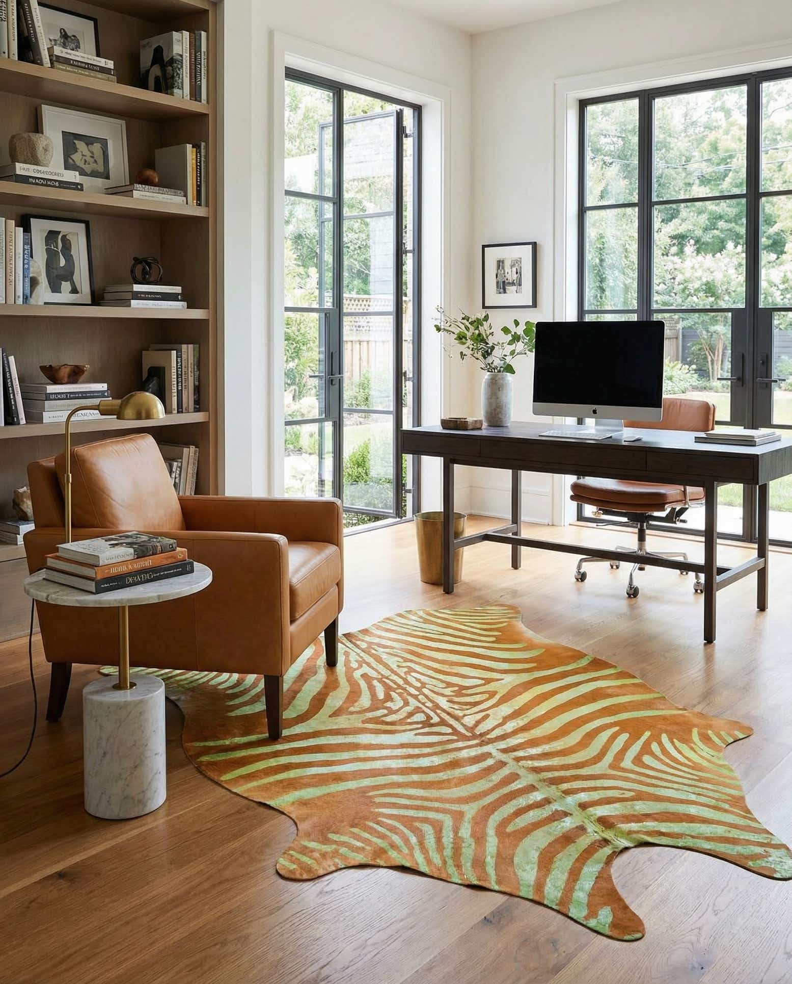 6' 9 x 7' 5 Cowhide Leather Freeform Rug