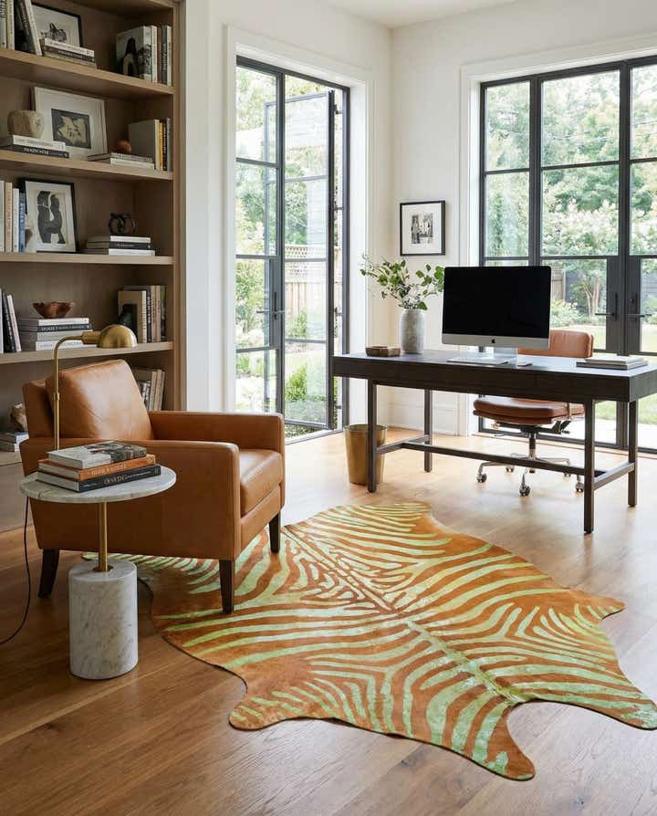 6' 9 x 7' 5 Cowhide Leather Freeform Rug