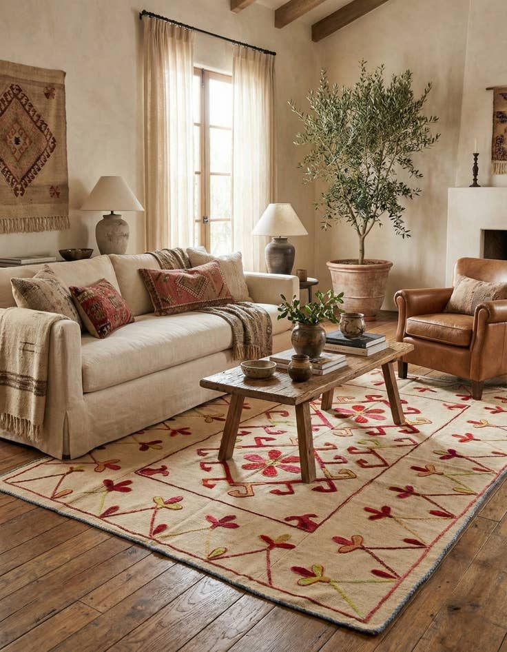 Detail image of 4' 8 x 6' 8  Hand Woven Kilim Suzani Wool Rug