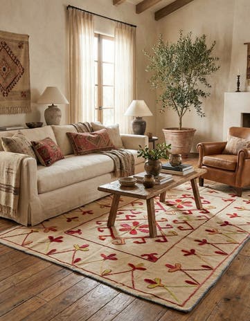 4' 8 x 6' 8 Hand Woven Kilim Suzani Wool Rug
