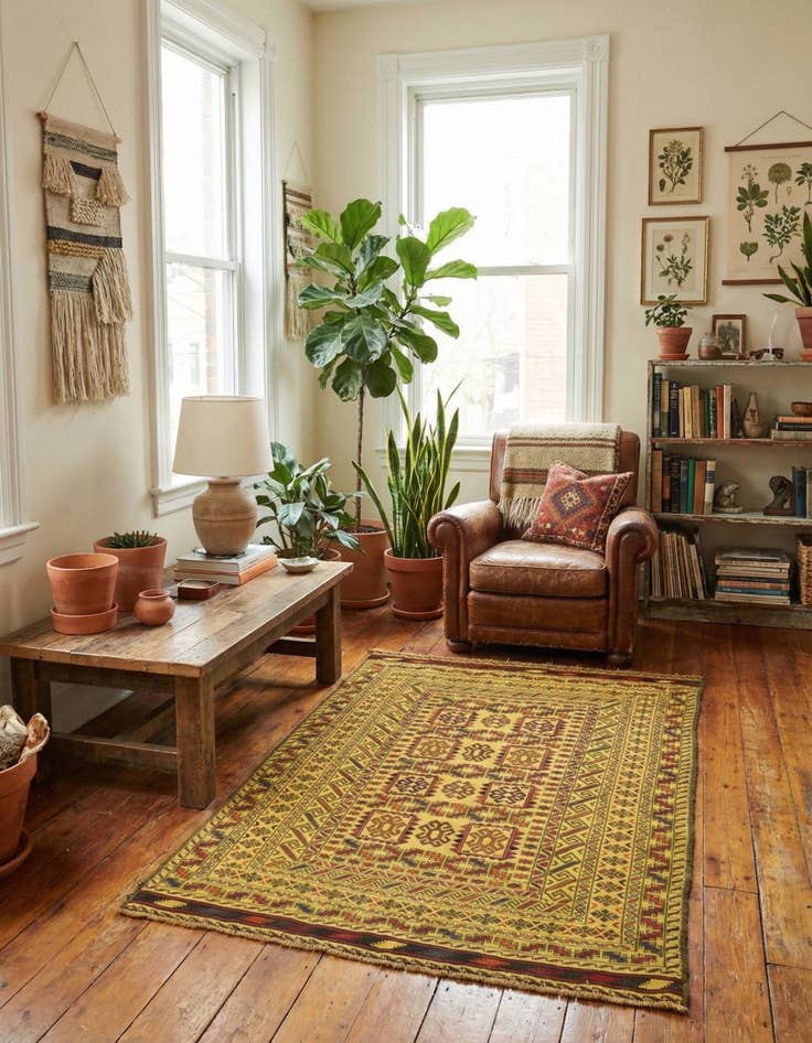 Detail image of 3' 9 x 6'  Hand Woven Kilim Afghan Wool Rug