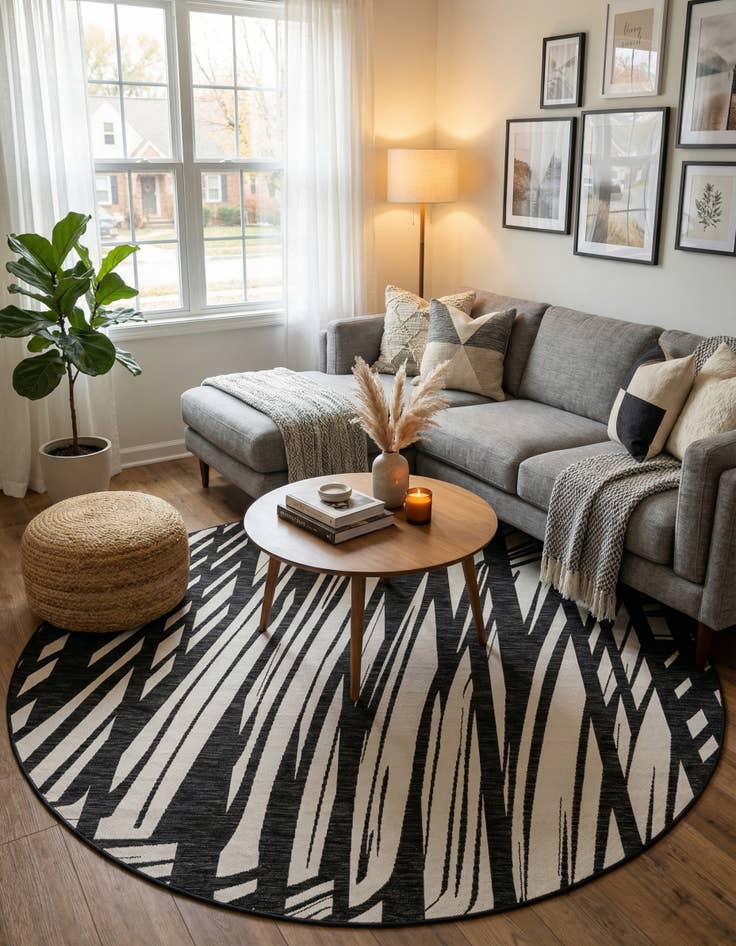 Detail image of  7' 10 x 7' 10  Washable Modern Indoor / Outdoor Round Rug