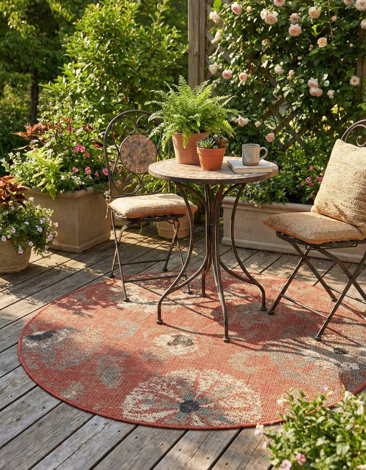 Detail image of 3' x 3'  Washable Botanical Indoor / Outdoor Round Rug