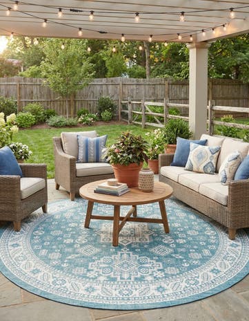 10' x 10' Easy-Clean Aztec Indoor / Outdoor Round Rug