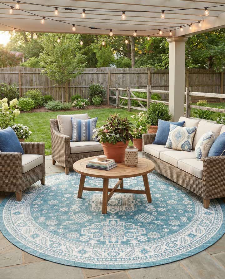 10' x 10' Easy-Clean Aztec Indoor / Outdoor Round Rug