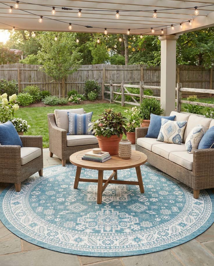 Detail image of 10' x 10' Easy-Clean Aztec Indoor / Outdoor Round Rug
